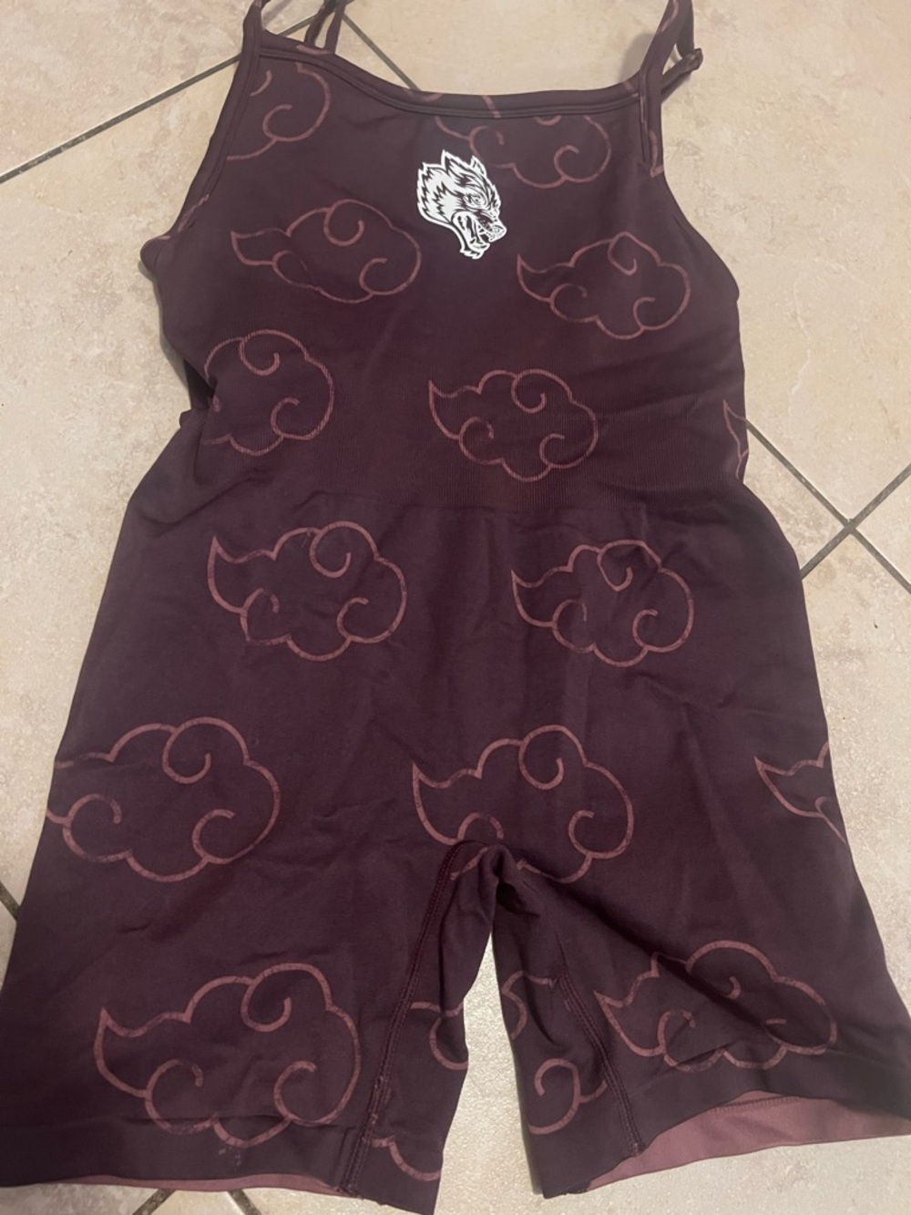 Darc Sport x Naruto Shippuden collab Maroon Cloud-Print Romper Jumpsuit
